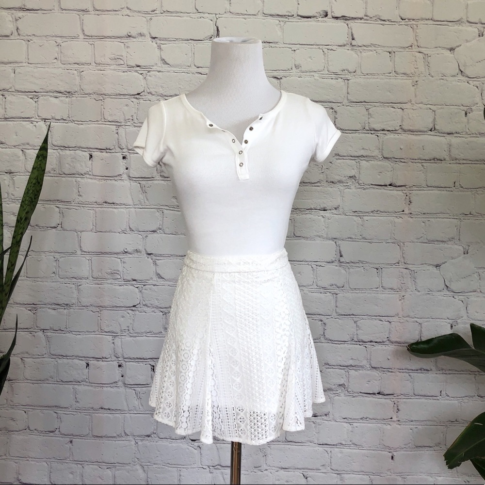 Divided White Crochet Skater Skirt